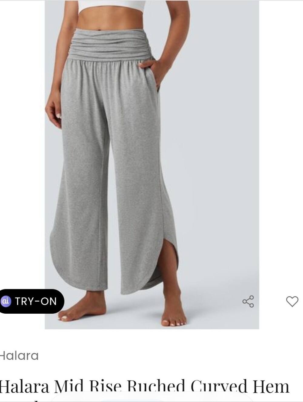 HALARA Women's Heather Blue curved split hem Pants